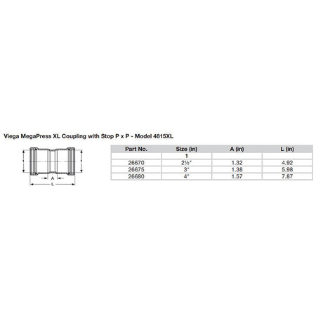 Viega MegaPress XL 2-1/2" Carbon Steel Coupling w/Stop w/FMK Double Press Connection - Smart Connect Technology - 26670