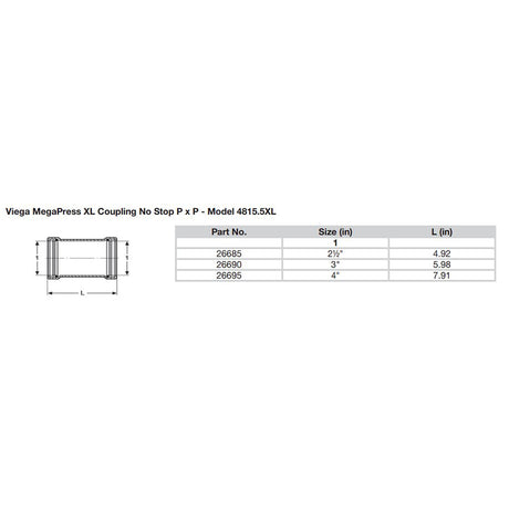 Viega MegaPress XL 2-1/2" Carbon Steel Coupling w/o Stop w/FMK - Double Press Connection - Smart Connect Technology - 26685