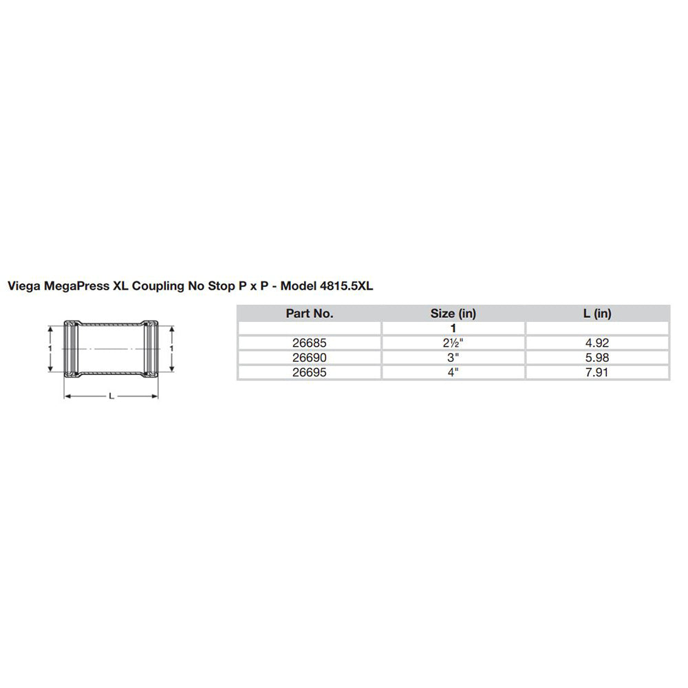 Viega MegaPress XL 4" Carbon Steel Coupling w/o Stop w/FMK - Double Press Connection - Smart Connect Technology - 26695