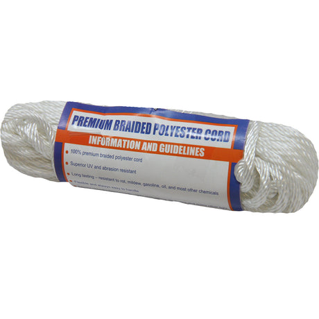 Sea-Dog Solid Braid Polyester Cord Hank - 5/32" x 50' - White - 303304050-1