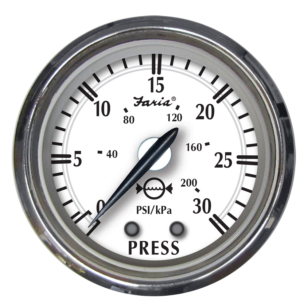 Faria Newport SS 2" Water Pressure Gauge Kit - 0 to 30 PSI - 25008