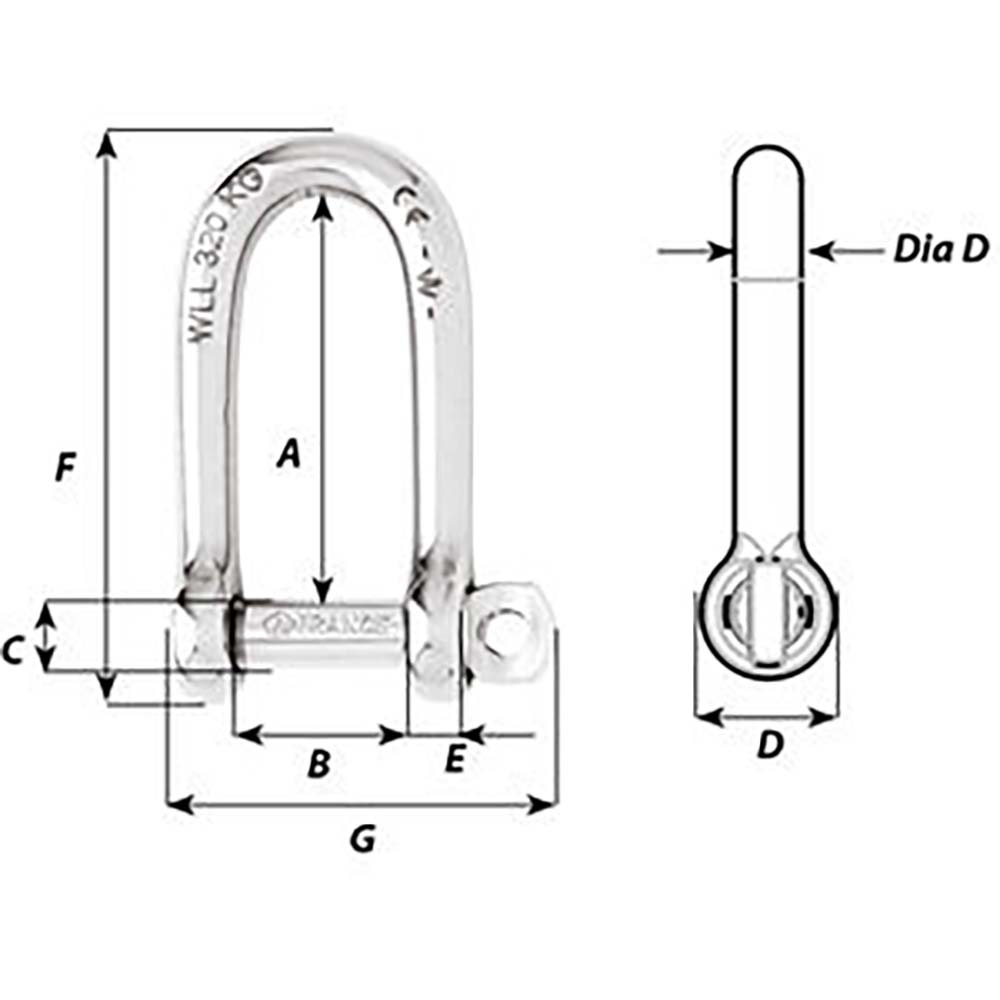 Wichard Self-Locking Long D Shackle - Diameter 4mm - 5/32" - 1211
