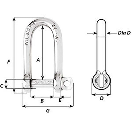 Wicahrd Self-Locking Long D Shackle - Diameter 5mm - 3/16" - 1212