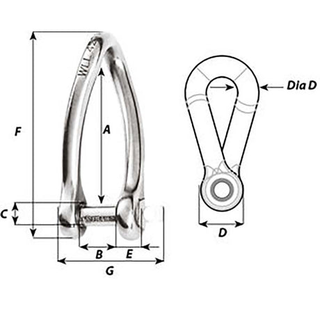 Wichard Captive Pin Twisted Shackle - Diameter 5mm - 3/16" - 1422