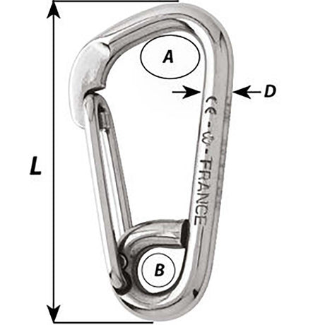 Wichard Asymmetric Carbine Hook - Length 100mm - 13/32" - 2326