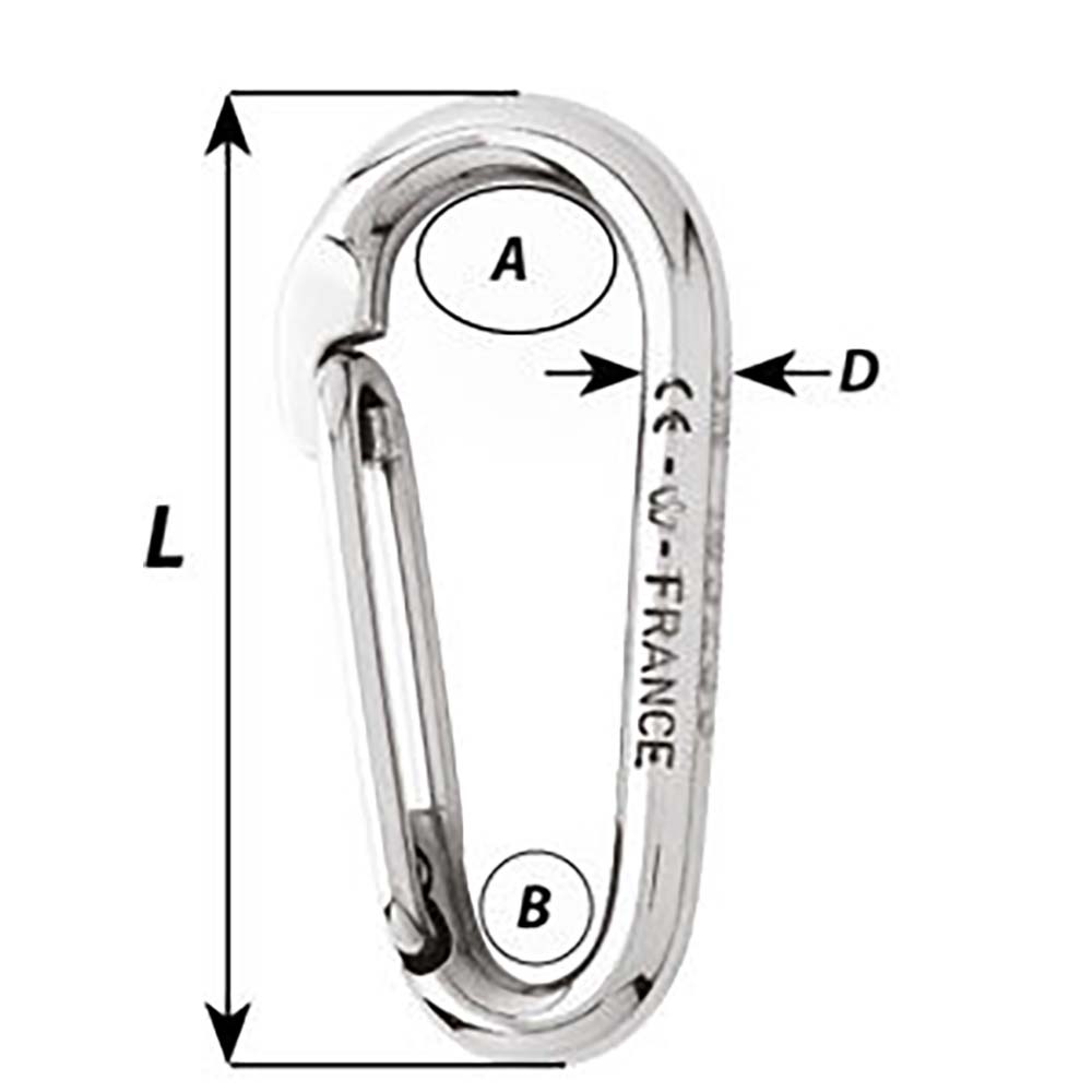 Wichard Symmetric Carbine Hook Without Eye - Length 60mm - 1/4" - 2333