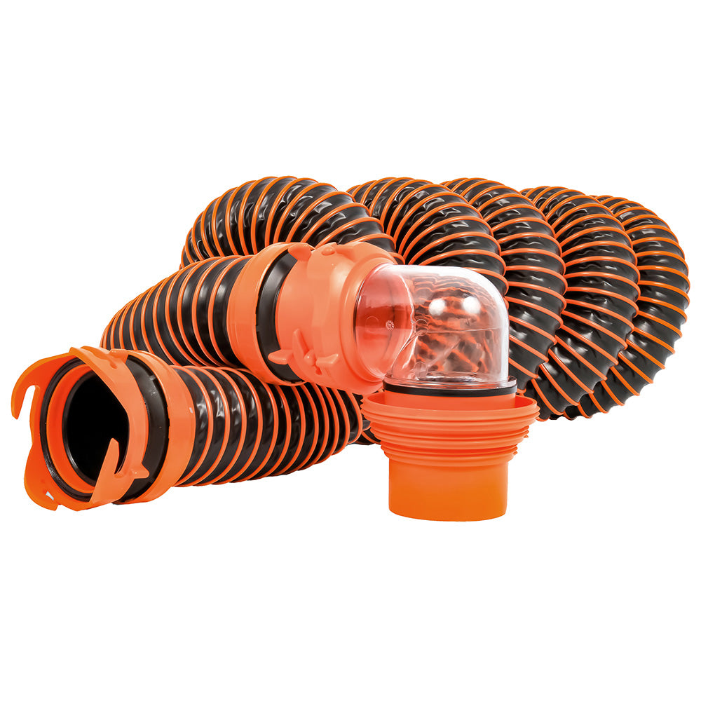 Camco RhinoEXTREME 15' Sewer Hose Kit with Swivel Fitting 4 In 1 Elbow Caps - 39859