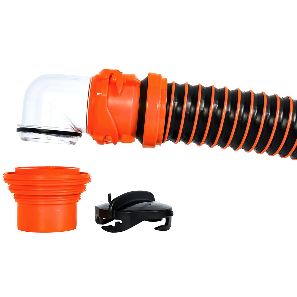 Camco RhinoEXTREME 15' Sewer Hose Kit with Swivel Fitting 4 In 1 Elbow Caps - 39861