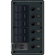 Blue Sea 8521 - 5 Position Contura Switch Panel with Dual USB Chargers - 12/24V DC - Black - 8521