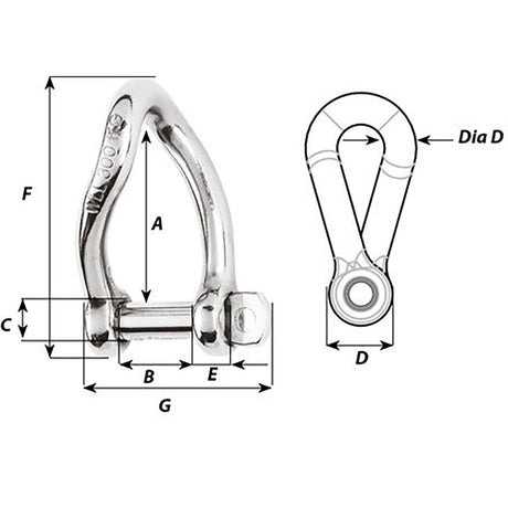 Wichard Self-Locking Twisted Shackle - 10mm Diameter - 13/32" - 1225