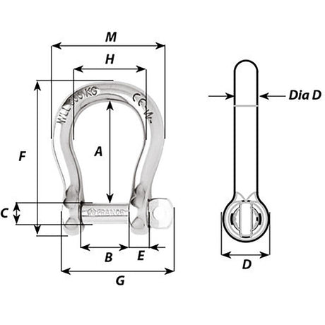 Wichard Not Self-Locking Bow Shackle - 16mm Diameter - 5/8" - 1247