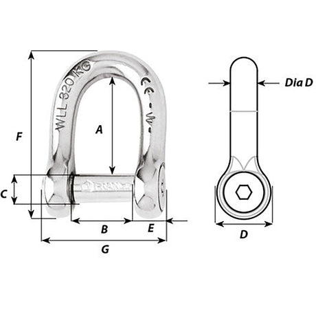 Wichard Self-Locking Allen Head Pin D Shackle - 8mm Diameter - 5/16" - 1304