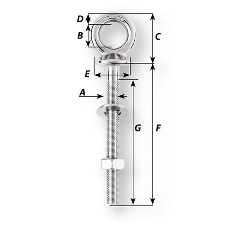 Wichard Eye Bolt - M12 x 175mm - Length 120mm - 6497