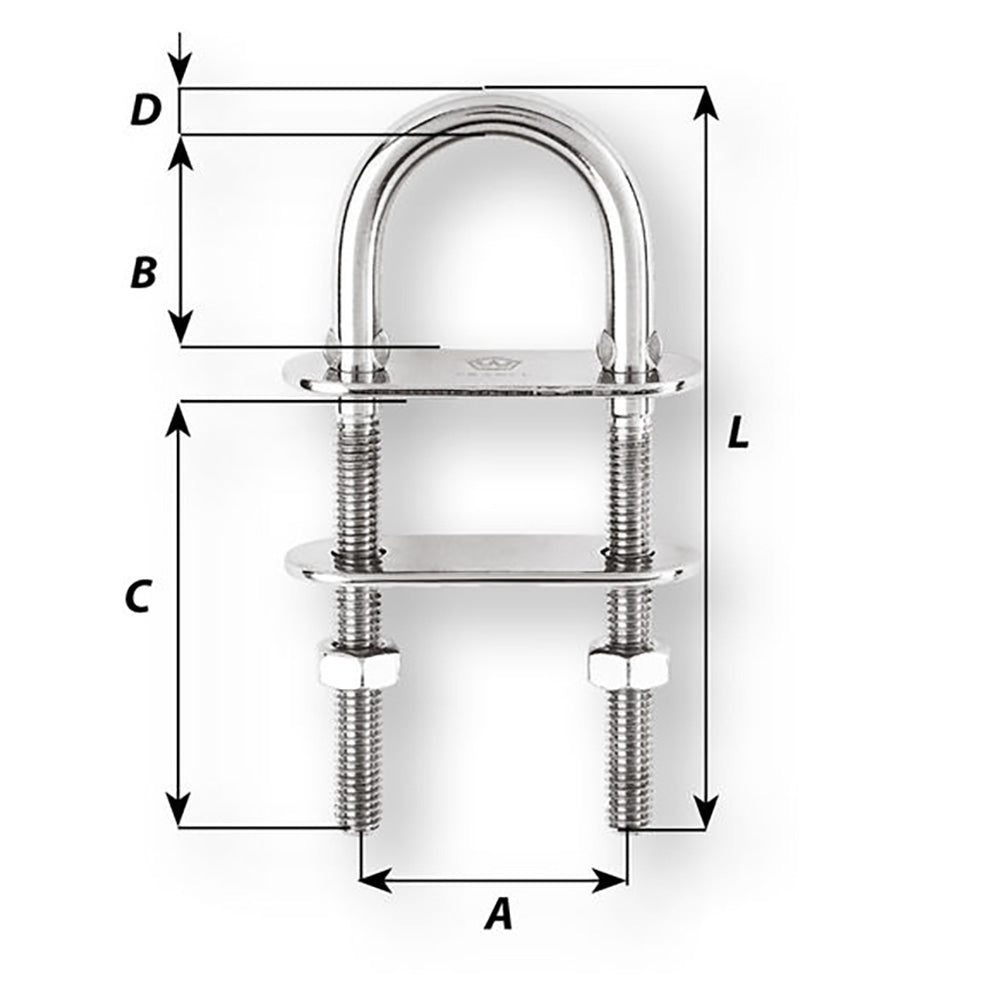 Wichard U-Bolt Pad Eye - 6mm Diameter - 15/64" - 70mm Length - 2-3/4" - 6513