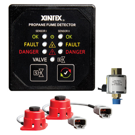 Fireboy-Xintex Propane Fume Detector, 2 Channel, 2 Sensors, Solenoid Valve & Control & 20' Cable - 24V DC - P-2BS-24-R
