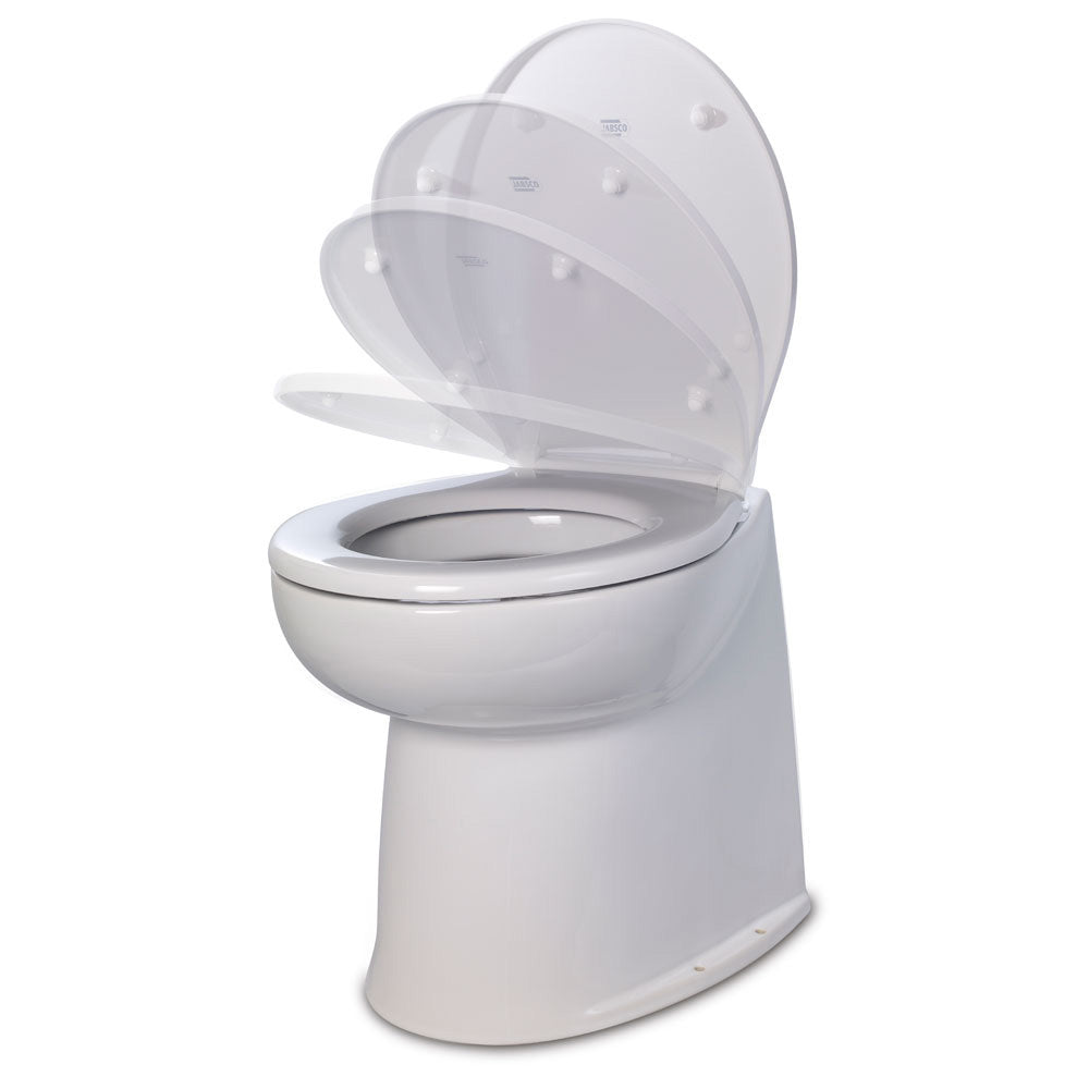 Jabsco Deluxe Flush 14" Straight Back 12V Freshwater Electric Marine Toilet w/Solenoid Valve & Soft Close Lid - 58080-3012