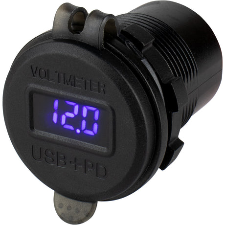 Sea-Dog Round USB & USB-C Power Socket w/Hidden Voltmeter - 426518-1