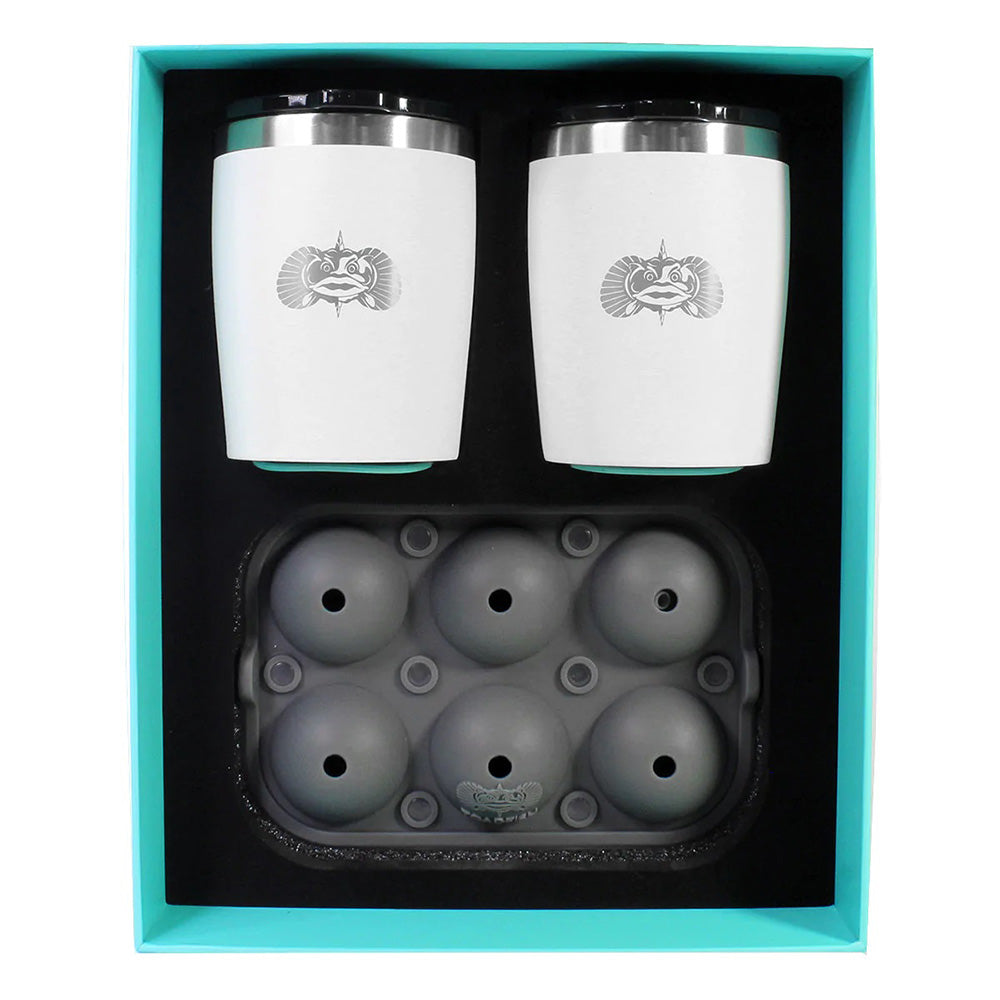 Toadfish Non-Tipping 10oz White Rocks Tumblers w/Ice Ball Tray - 2 Tumblers - 1119