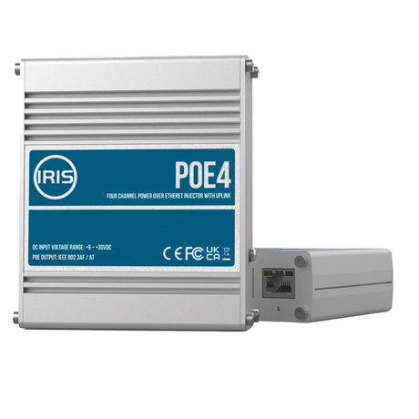 Iris Four Channel Uplink Power Over Ethernet Switch - IEEE802.3af & 3at Compliant - 9-30VDC Input - 48VDC Output - POE4V2