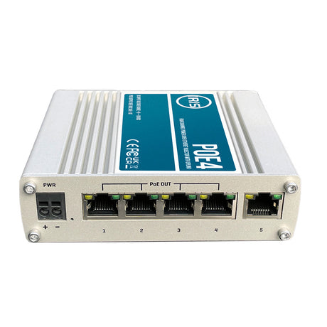 Iris Four Channel Uplink Power Over Ethernet Switch - IEEE802.3af & 3at Compliant - 9-30VDC Input - 48VDC Output - POE4V2