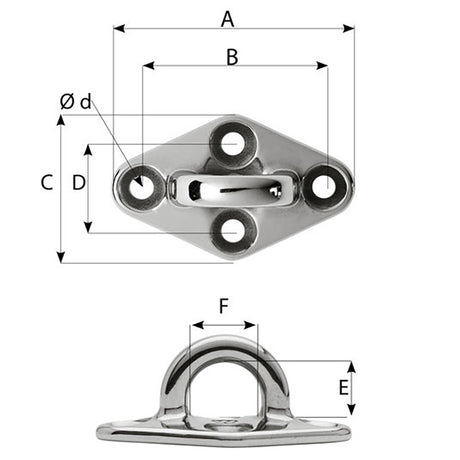 Wichard Diamond Pad Eye - Round - 60mm Length (2-23/64") - M5 Screw - 6644