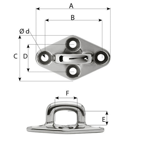 Wichard Diamond Pad Eye - Square - 60mm Length (2-23/64") - M5 Screw - 6654