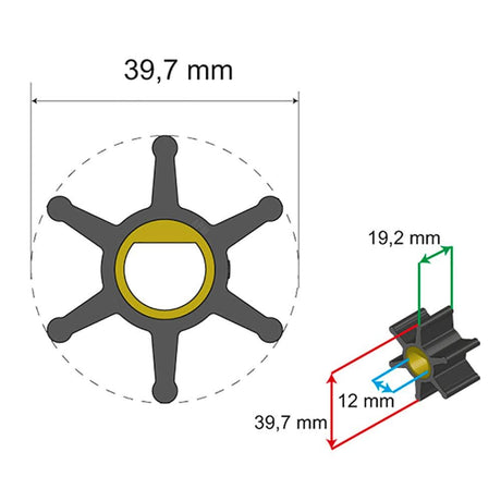 Albin Pump Premium Impeller Kit - 39.7 x 12 x 19.2mm - 6 Blade - Single Flat Insert - 06 - 01 - 004 - Anchor Express