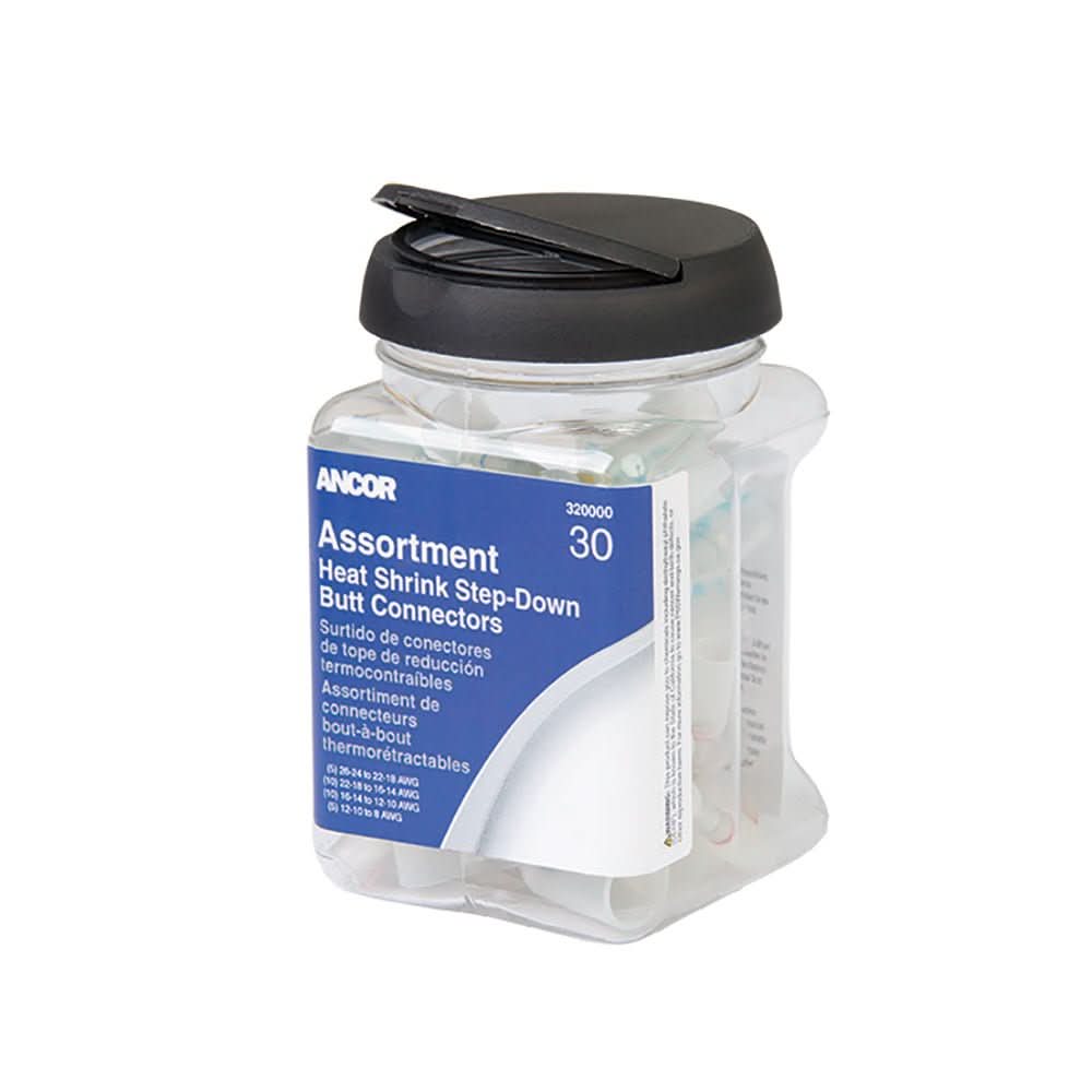 Ancor Heat Shrink Multi - Wire Step Down Butt Connectors 24 - 8 Assorted 80 Piece Jar - 320000 - Anchor Express