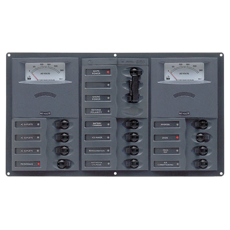 BEP AC Circuit Breaker Panel w/Analog Meters, 12SP 2DP AC230V Stainless Steel Horizonal - 900 - AC3 - AM - Anchor Express