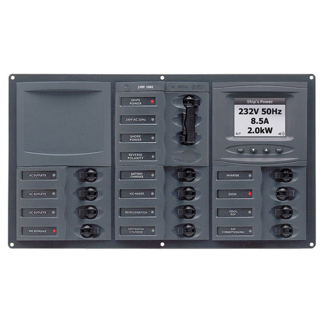 BEP AC Circuit Breaker Panel w/Digital Meters, 12SP 2DP AC230V ACSM Stainless Steel Horizontal - 900 - AC3 - ACSM - Anchor Express