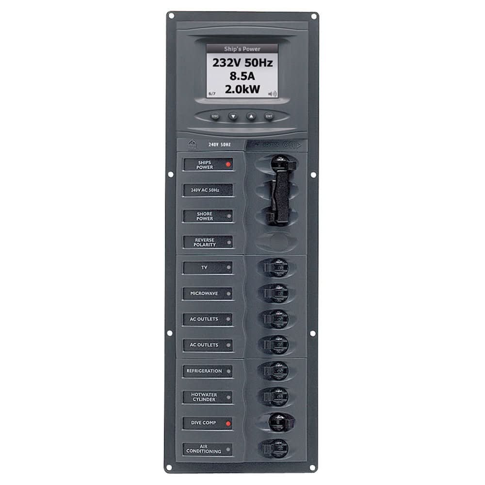 BEP AC Circuit Breaker Panel w/Digital Meters, 8SP 2DP AC230V ACSM Stainless Steel Vertical - 900 - AC2V - ACSM - Anchor Express