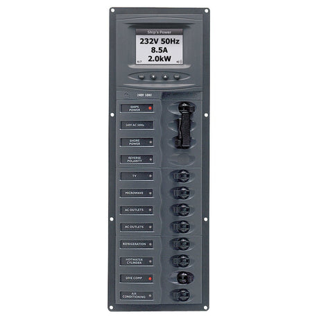 BEP AC Circuit Breaker Panel w/Digital Meters, 8SP 2DP AC230V ACSM Stainless Steel Vertical - 900 - AC2V - ACSM - Anchor Express