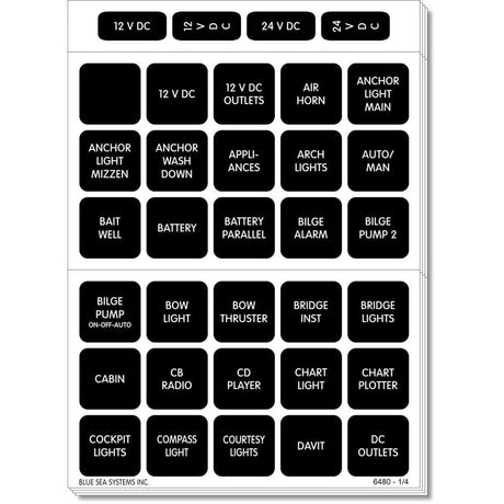Blue Sea 4218 Square Format Label Set for Battery Management Panels - 30 - 4218 - Anchor Express