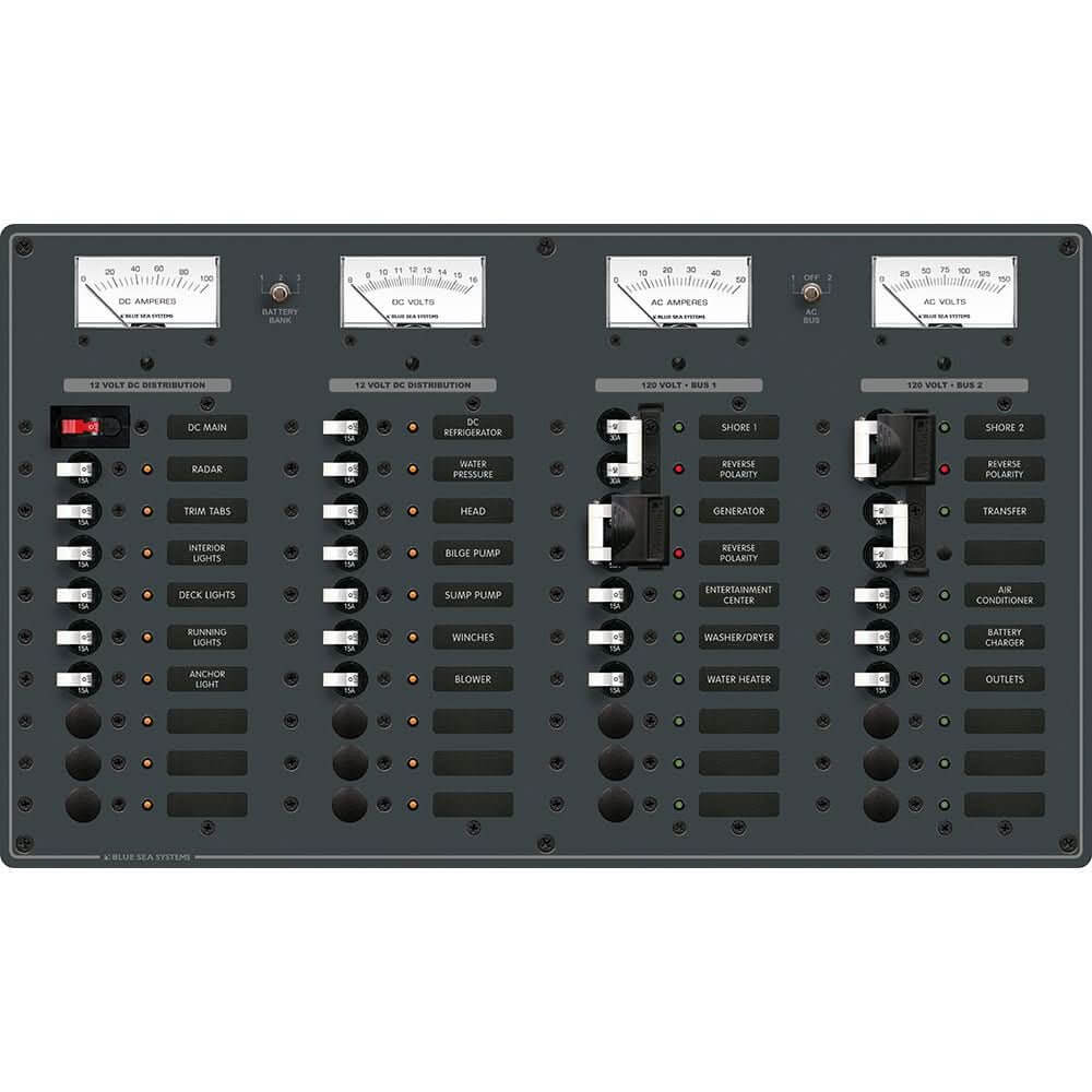 Blue Sea 8086 AC 3 Sources +12 Positions / DC Main +19 Position Toggle Circuit Breaker Panel (White Switches) - 8086 - Anchor Express