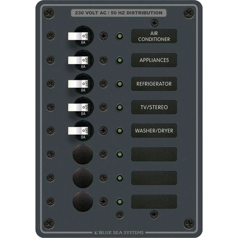 Blue Sea 8159 AC 8 Position 230v (European) Breaker Panel (White Switches) - 8159 - Anchor Express