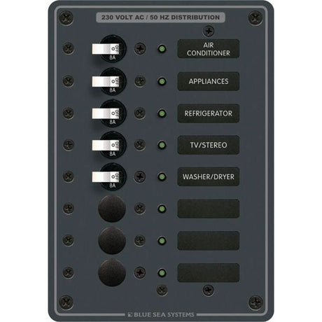 Blue Sea 8159 AC 8 Position 230v (European) Breaker Panel (White Switches) - 8159 - Anchor Express
