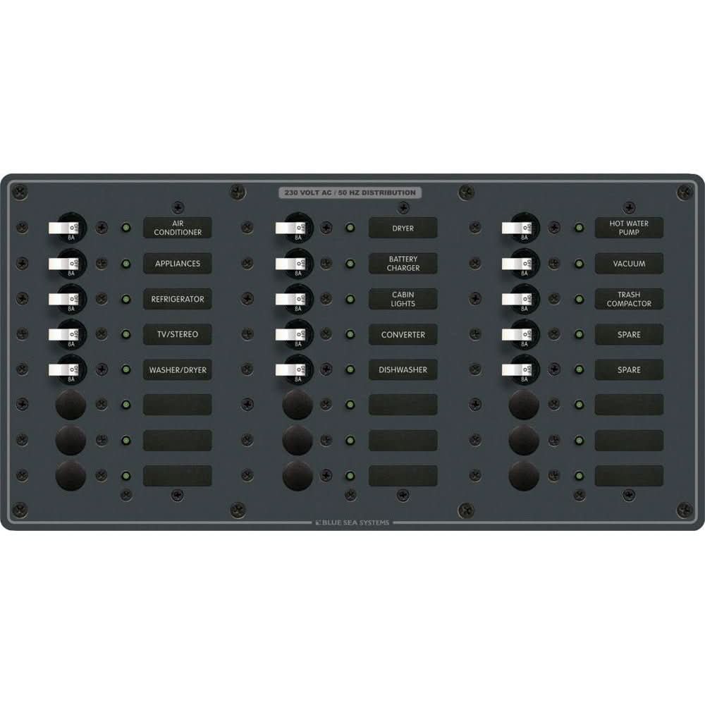 Blue Sea 8165 AV 24 Position 230v (European) Breaker Panel - White Switches - 8165 - Anchor Express