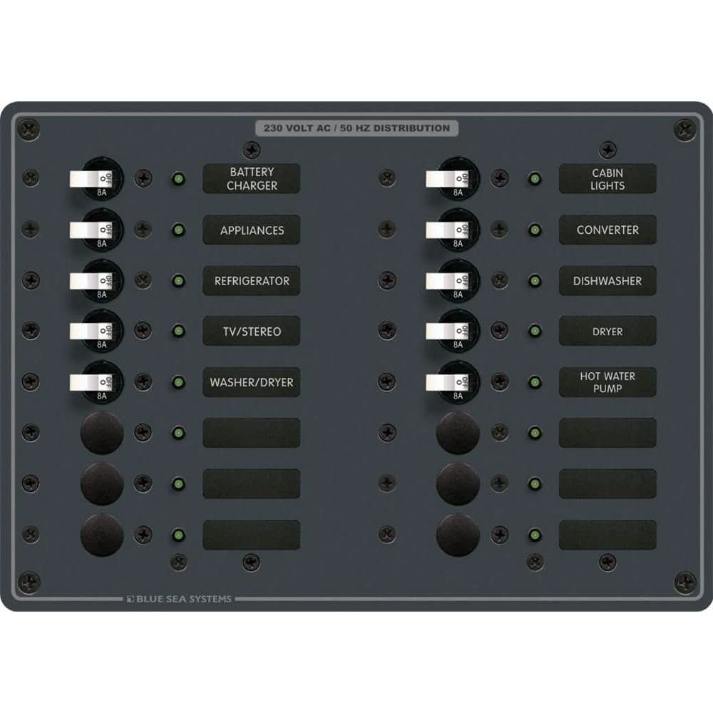 Blue Sea 8561 AC 16 Position 230v (European) Breaker Panel (White Switches) - 8561 - Anchor Express