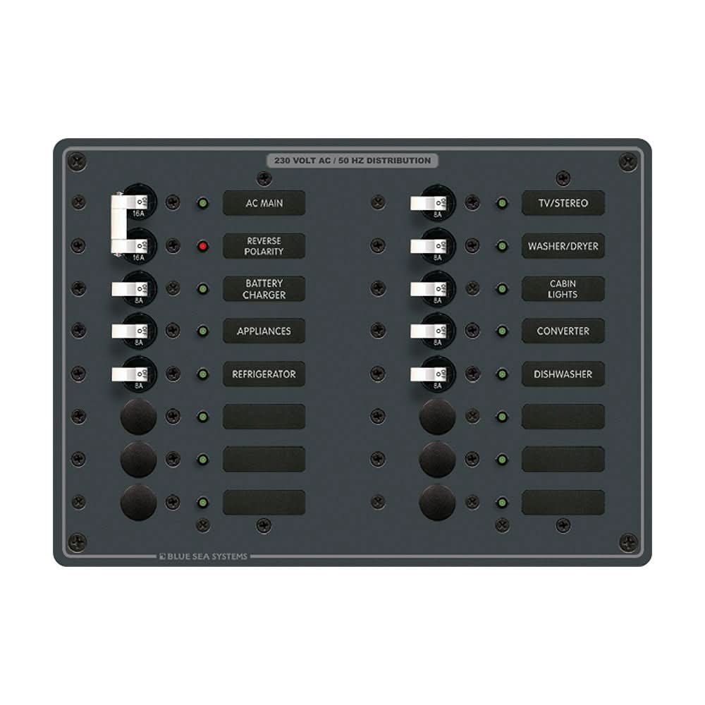 Blue Sea 8564 Breaker Panel - AC Main + 14 Positions (European) - White - 8564 - Anchor Express