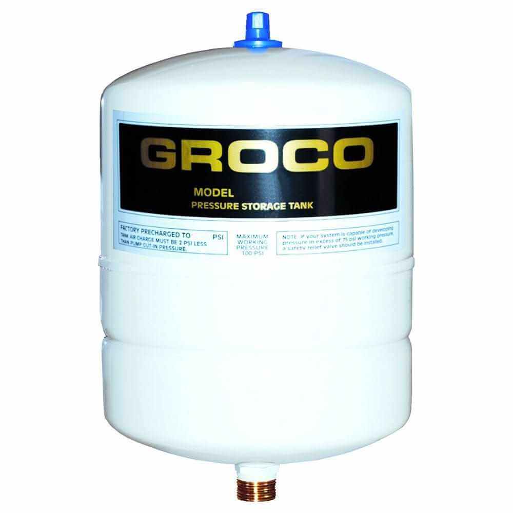 GROCO PST-2 marine pressure storage tank, 1.4 gallon drawdown, white accumulator for freshwater systems