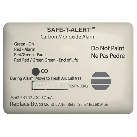 Safe - T - Alert 62 Series Carbon Monoxide Alarm - 12V - 62 - 541 - Marine Surface Mount - White - 62 - 541 - MARINE - Anchor Express
