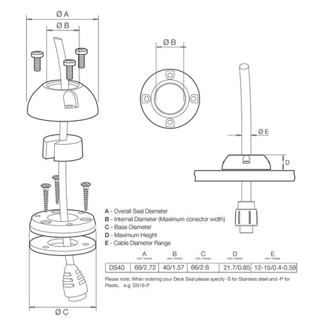 Scanstrut DS40 - S Vertical Cable Seal - Stainless Steel - DS40 - S - Anchor Express
